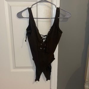 olive green cut out body suit